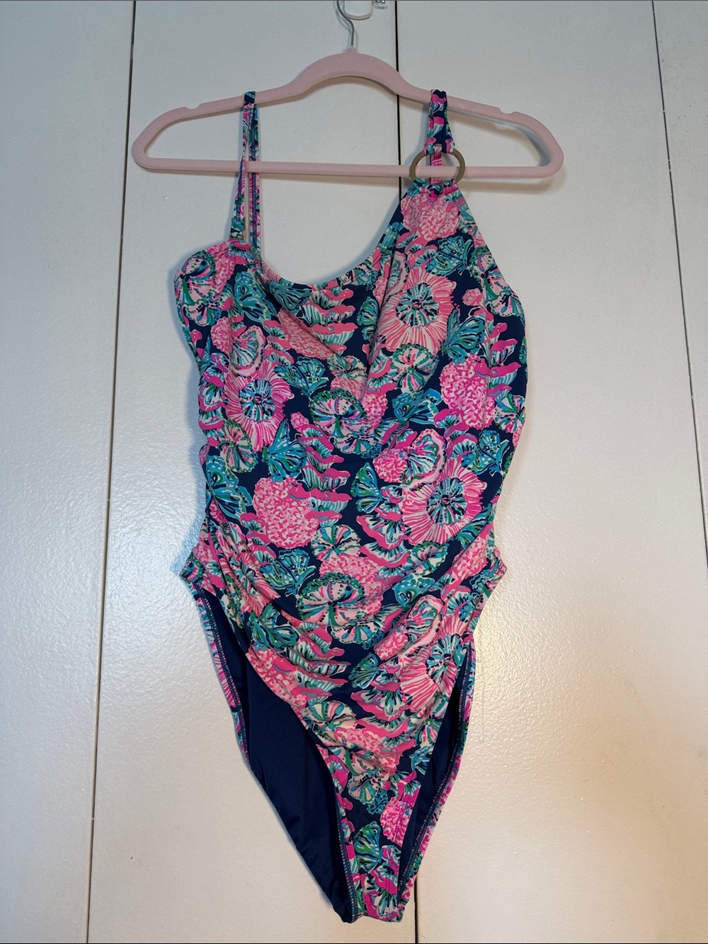 women Lilly Pulitzer Floral One-Piece Swimsuit - Pink & Blue